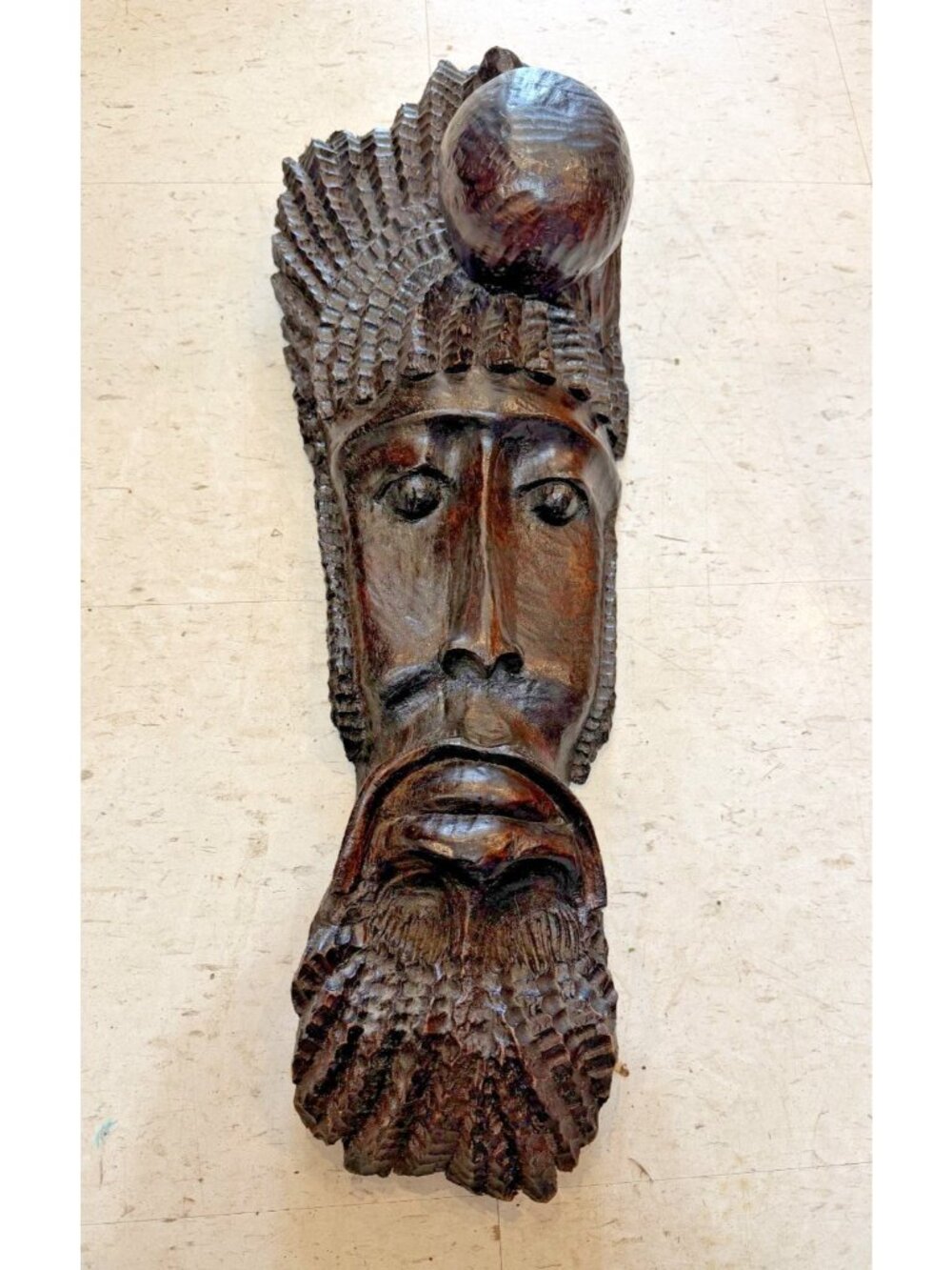 25.5 H Large Hand Carved Solid Wood Tribal Mask African Style Wall Art Tiki